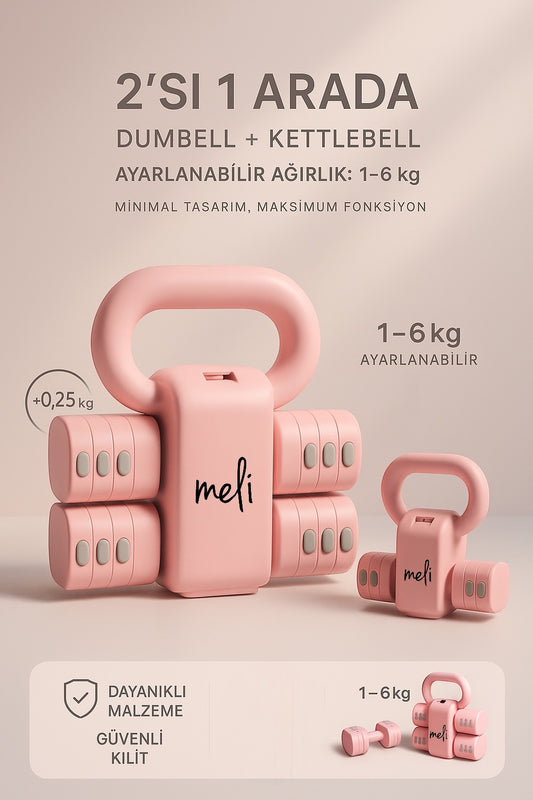 Join Meli Ayarlanabilir Dumbell & Kettlebell -Pembe
