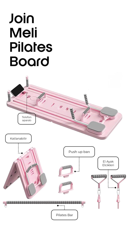 Meli Pilates Board - Yeni Versiyonu Pilates Barlı -Pembe